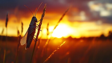 Grasshopper Silhouette at Sunset: A Golden Hour Masterpiece