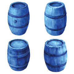 Wooden barrel watercolor hand drawn set