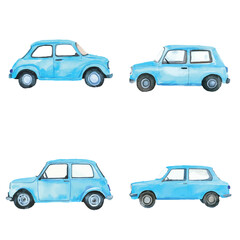 yellow car watercolor hand drawn illustration concept