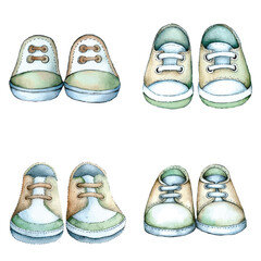 baby shoes watercolor hand drawn collection