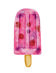 Watercolour hand drawn berries popsicle illustration. Purple, red, blueberry. perfect for summer designs and branding. 