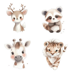 animal watercolor illustration concept for kids