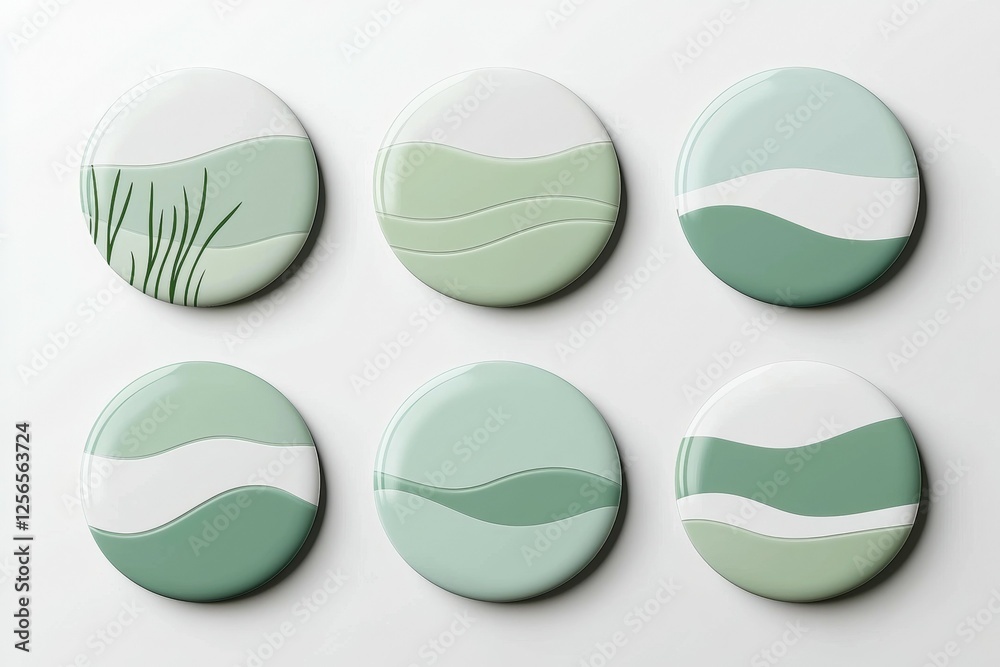 Wall mural Set of six green buttons with a wave pattern