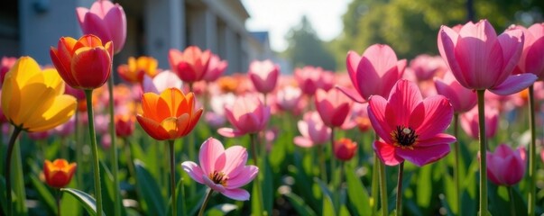 Obraz premium Blooming flowers in a polluted environment, growth, ecosystem