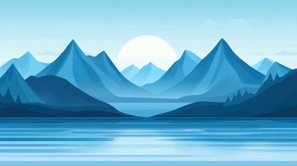 Fototapeta premium A vibrant seamless background featuring mountains and sparkling blue water in a modern, cartoonstyle vector design.