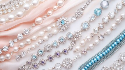 Obraz premium Fashion jewelry collection arranged with soft fabric draping.