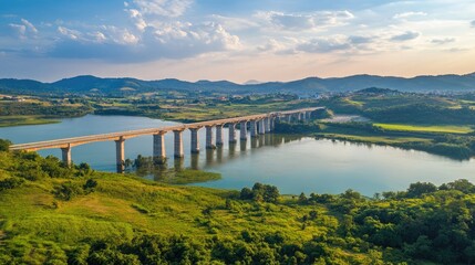A breathtaking aerial view of the Krasaeow Dam cycling route winding through greenery.