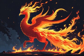 Obraz premium Captivating Phoenix Fire Creature Artwork Representing Rebirth and Mythical History