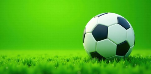 Naklejka premium Flat soccer ball icon on a green grass background, fans, sports, football