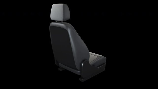 Car Seat Gray Velvet and Black Leather 360&deg; Panoramic Animation on Transparent Background in 4K, Reclining Function, and Ergonomic Design, Perfect for Automotive Presentations