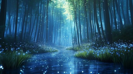 Enchanted Firefly Forest: A Mystical Night Scene
