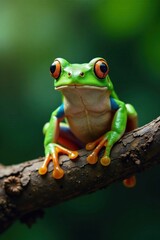 Naklejka premium Frog perched on a tree branch, outdoor, tree, branch