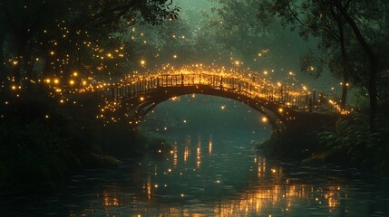 Obraz premium Enchanted Forest Bridge: A Magical Night