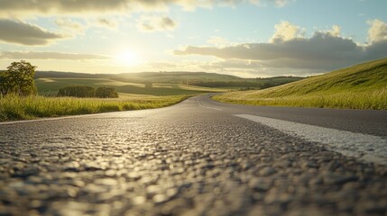 Fototapeta premium A freshly paved road featuring a large, clear shared lane marking.