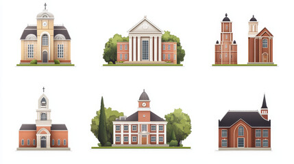 Set of university and college symbols isolated on white or template. Vector version also available in gallery