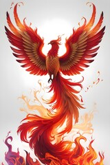 Obraz premium Majestic Phoenix Rising from Swirling Flames in Vibrant Crimson and Gold for Fantasy Mythology