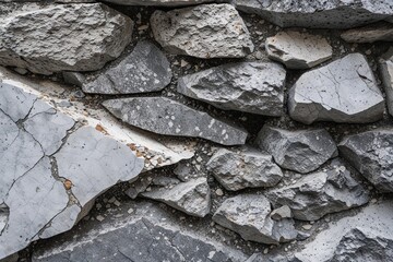 Fototapeta premium Chipped and Enhanced Grey and White Textural Background of Fractured Ancient Wall and Gritty Granite Surface