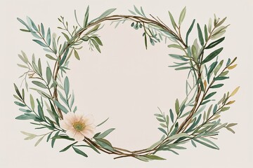Obraz premium Elegant Hand-Drawn Circular Floral Illustrations with Olive Branch and Stylish Laurel Frame