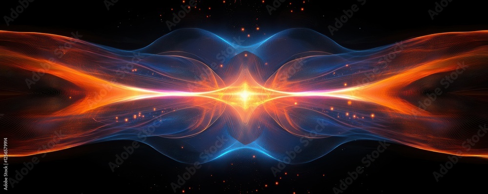 Poster colorful abstract energy flow with dynamic light patterns and sparkling particles