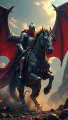 Knight in armor charging at dragon, charge, battle