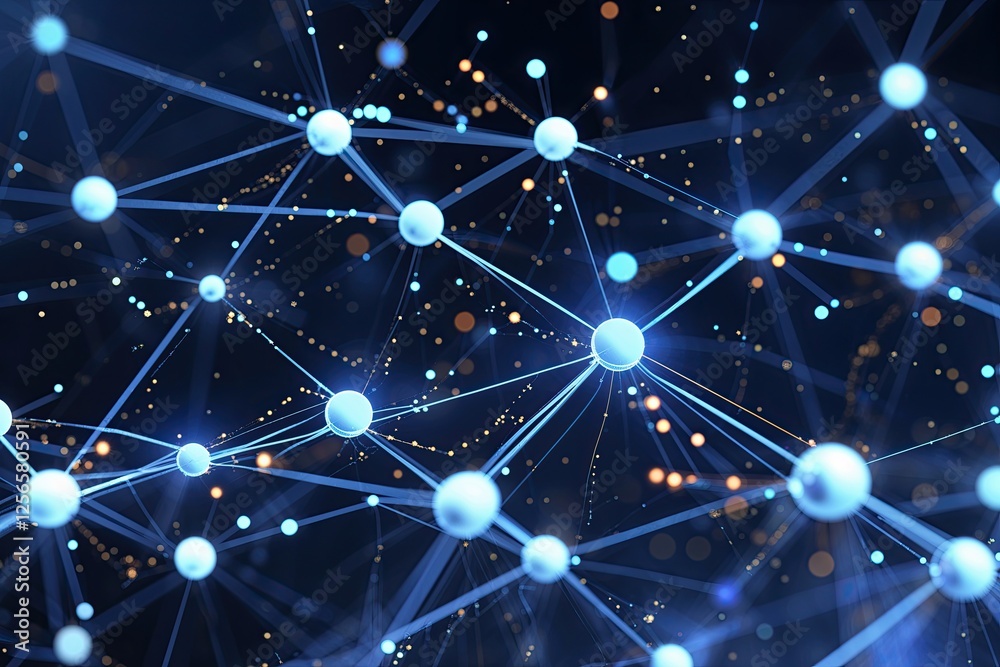 Poster visual representation of abstract connectivity networks with digital dots and lines