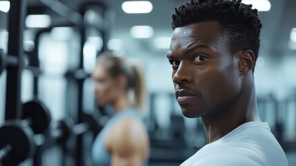 Displeased fitness enthusiast facing equipment shortages at the gym. Featuring a gym with empty racks