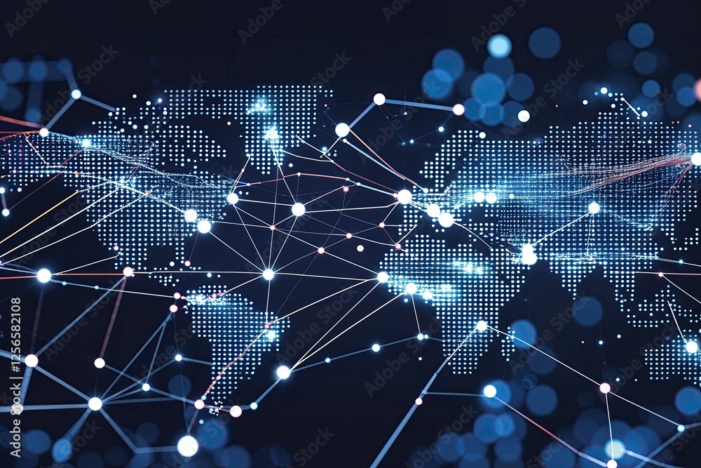 Poster digital data visualization with abstract technology background of connecting lines and dots