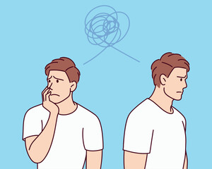 Two young men stand apart, showing signs of emotional conflict. They express detachment, miscommunication, and tension. LGBT