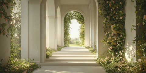 Fototapeta premium Botanical color palettes featuring lush greens and gentle pastels in tranquil garden scenes, reflecting nature's subtle charm and peace.