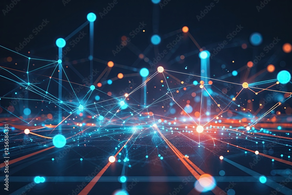 Poster digital connection dynamics: an abstract visualization of data technology through lines and dots