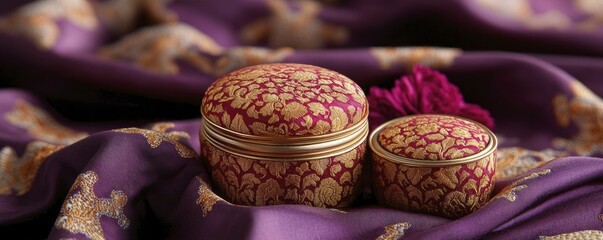 Luxury textile packaging featuring elegant fabrics and artisanal craftsmanship, evoking a sense of sophistication and exclusivity in product presentation.