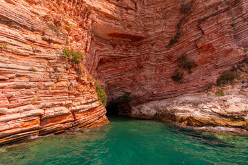 Albania, Vlorë County, Ksamil, Pegeon Cave - 18 August 2024 - Fantastic rock conformation near Pegeon Cave