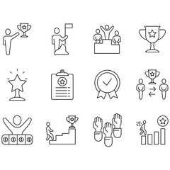 winner icons set. Set of editable stroke icons.Set of winner