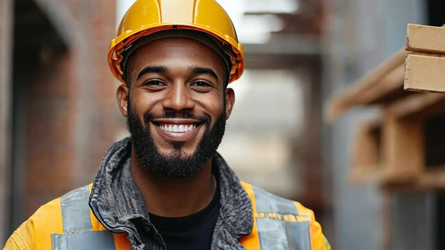 Hispanic civil engineer beams at a highrise site, symbolizing teamwork as engineers and architects discuss building progress.