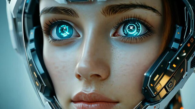 A closeup of a humanlike female android, showcasing advanced AI integration and a sleek design in soft daylight. - Powered by Adobe