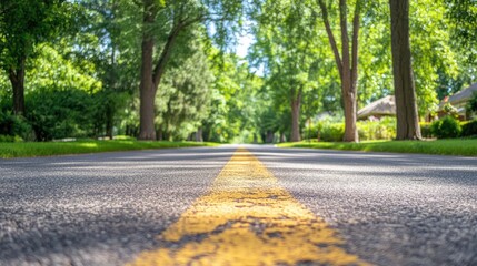 Obraz premium A well-maintained asphalt road featuring a faded shared lane marking.