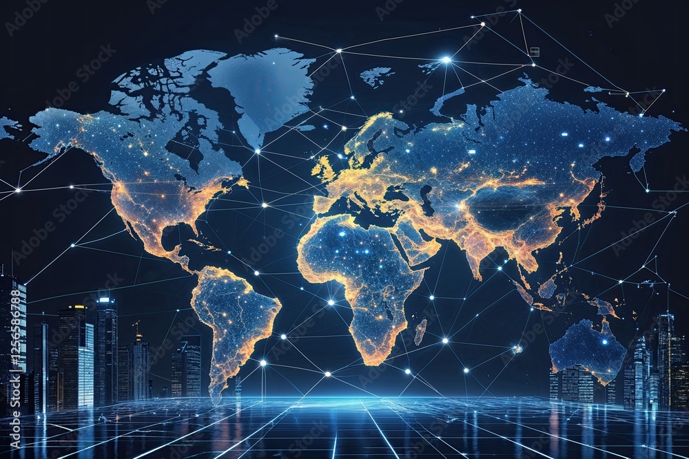 Poster vast global networking with digital framework and geometric design elements