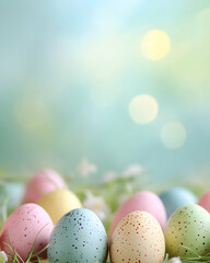 Simple easter eggs frame with center light copy space background