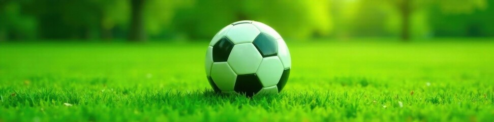 Fototapeta premium Soccer ball on green grass with minimalist lines, soccer, lines, sport