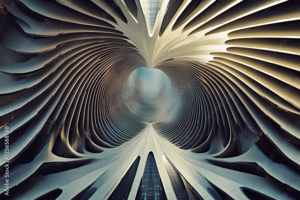Poster symmetrical waves create an abstract pattern in a contemporary architectural space