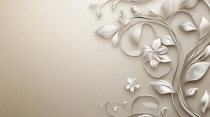 Elegant Silver Floral Design On Beige Background