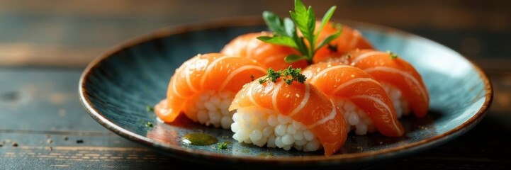 A plate of sushi with a single fish icon on top , ocean, sushi
