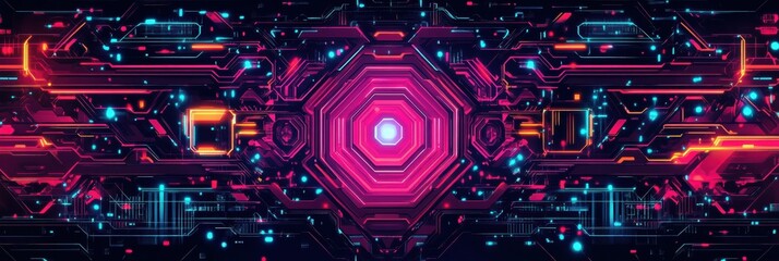 Obraz premium Futuristic cyberpunk pattern featuring vibrant neon colors and intricate designs
