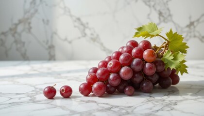 Fresh Red Grapes Bunch on Marble Tabletop Close Up Still Life Photography