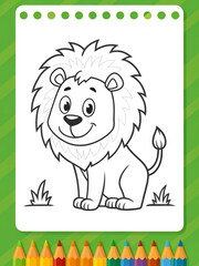 A simple and cute lion outline for a children's coloring book, with bold, thick black lines. The lion should have a friendly, cartoonish appearance with no intricate details. The image should be clear