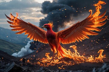 Phoenix Revival a Legendary Bird Soaring from the Ashes in Flames