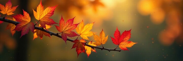 Colorful autumn leaves on a wooden branch, autumn, leaves
