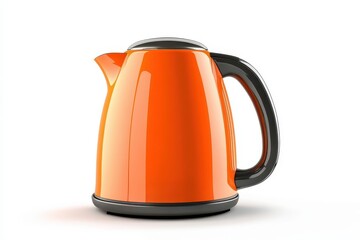 contemporary orange electric kettle set against white background