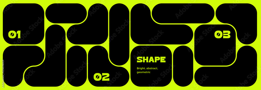 Fototapete Abstract Vector Graphic with Blob Geometric Shapes. Y2K Background Design. Flat Modern Pattern. Bento Grid with Simple Frames