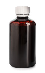 Bottle of cough syrup on white background